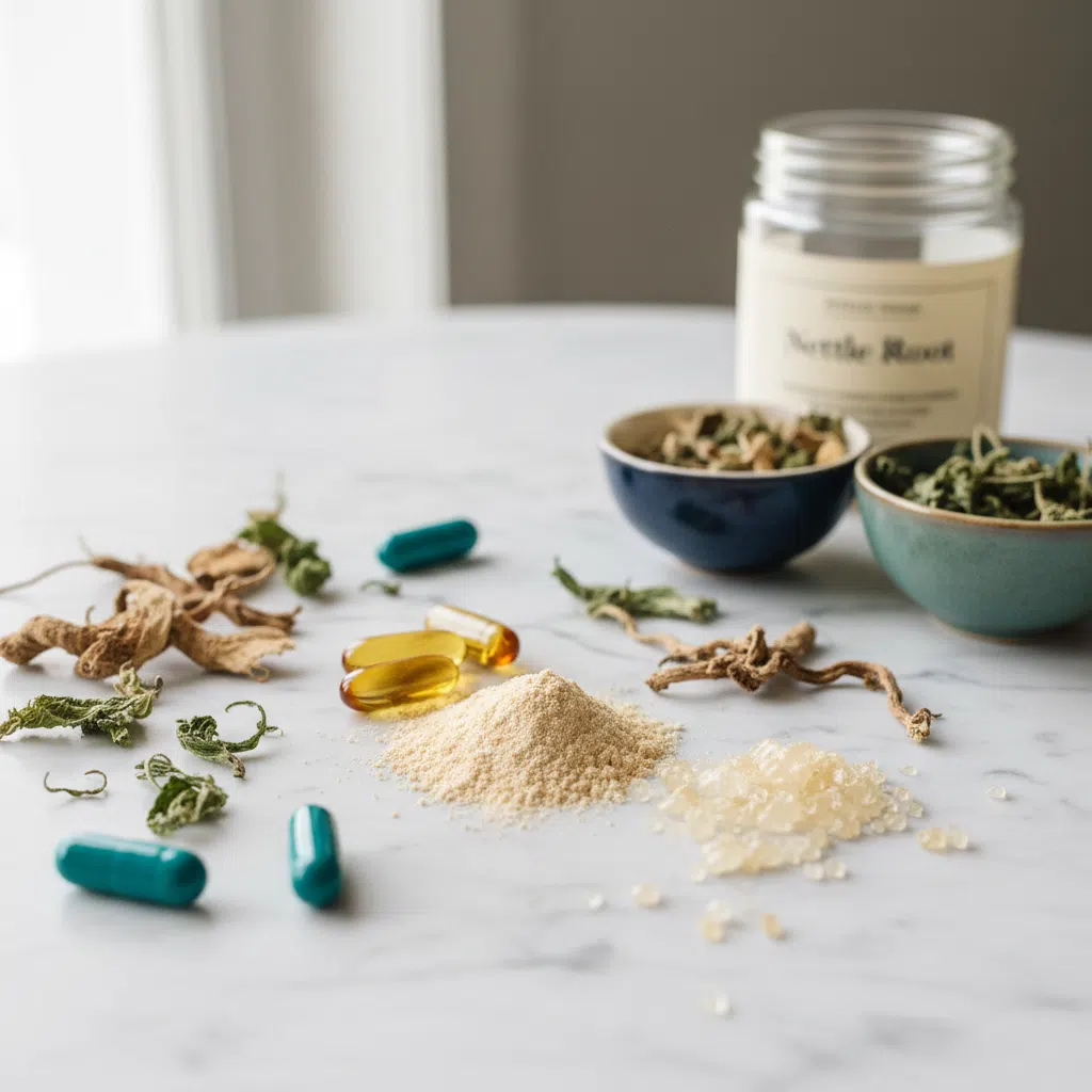 Herbal botanicals, zinc capsules, and vitamin C crystals - urinary comfort supplement NZ ingredients